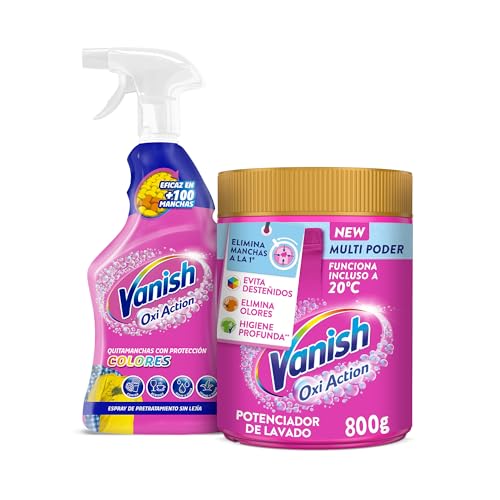 Vanish Oxi Action Gold quitamanchas multibeneficios Pack 800gr Ropa Color + Spray Quitamanchas Ropa día a día para ropa en spray sin lejía 4 en 1 750ml