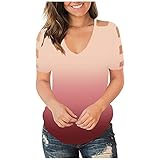 Aniywn Women's Short Sleeve Cut Out Cold Shoulder Tops Sexy V Neck Tie Dye T Shirts Summer Loose...