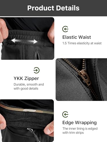 Image of FREE SOLDIER Men's Outdoor Softshell Fleece Lined Cargo Pants Snow Ski Hiking Pants with Belt