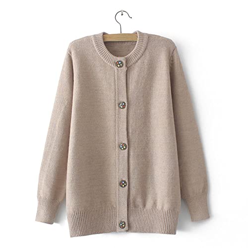 Cardigan Femme,Décontracté Col Rond Chunky Cardigan Kaki Manches Longues Manteau en Tricot Couleur Bouton Ouvert Devant Garder Au Chaud Pull Outwear Cardigans pour Femmes, XL Cover