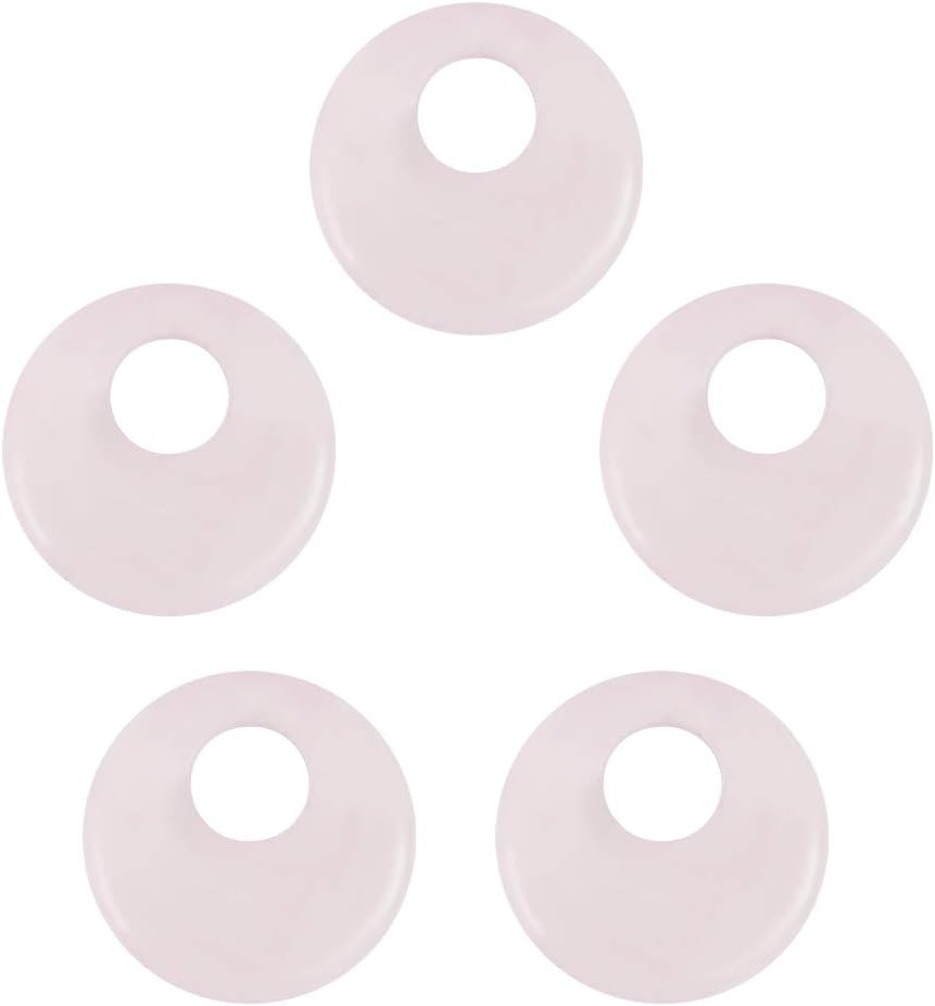5pcs Gemstone Beads, Rose Quartz Pendants, Flat Round Donut Stone Beads Pendants for Jewelry Making