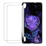 UOGNADGD Huawei Ascend P7 との互換性あり カスタムカラフルケース＋強化ガラス保護フィルム2枚付き – 衝撃吸収＆傷防止 (薔薇)