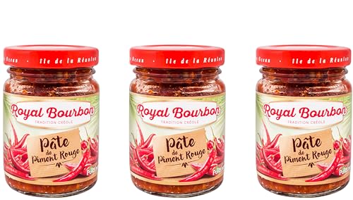 Pâte de piment de la Réunion Royal Bourbon : lot de 3 pots en verre de piment rouge de 90g