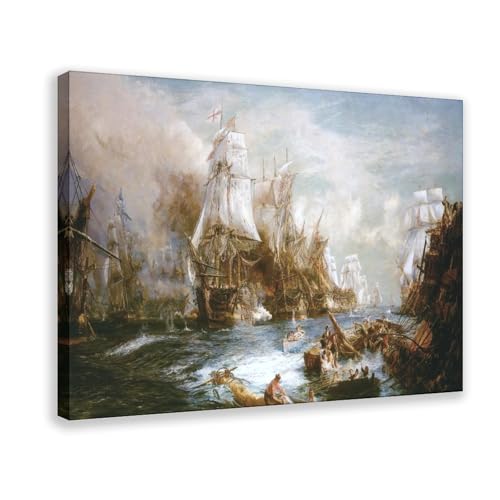 Tableau La Bataille de Trafalgar par Wyllie impression sur toile 40x60 cm pour salon