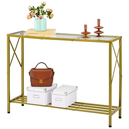 Hoctieon Gold Console Table, Entryway Table, Tempered Glass Sofa Table With Shelves, Metal Frame, Modern Style, Easy To Assemble, Entrance Table For Hallway, Entryway, Living Room, Bedroom #TOP14
