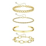 XFSRG 4 Pulsera Gruesa de oro de 14K Quilates para Mujer Estilo Serpiente Fino Cuba Trendy Joyería para Combinaciones Layering y Regalos Sofisticados
