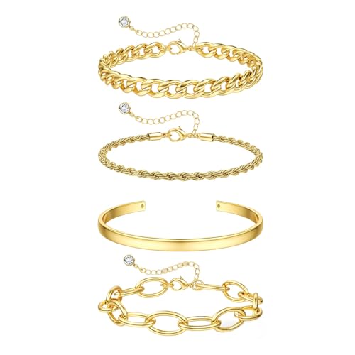 XFSRG 4 Pulsera Gruesa de oro de 14K Quilates para Mujer Estilo Serpiente Fino Cuba Trendy Joyería para Combinaciones Layering y Regalos Sofisticados