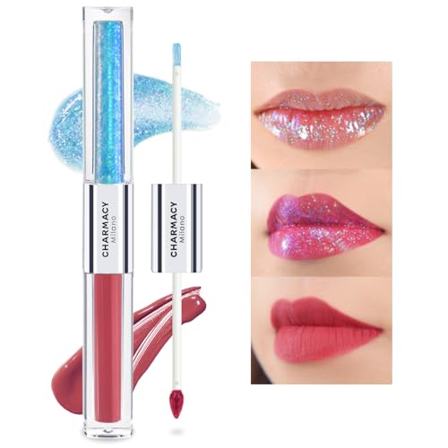 Image of CHARMACY Multichrome Double Head Non-Stick Lip Gloss, Metallic Colourful Lip Glaze, Anti-transfer, Long Lasting Waterproof Liquid Lipstick Makeup (#02)