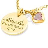  Taufkette Mädchen gold mit Gravur ❤️ Namenskette Taufe Silber ❤️ Taufschmuck Herz rosa Taufgeschenk Geburt Kette Ichtys Baby Heilige Taufe  HANDMADE IN GERMANY