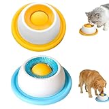 ZyxIon Schleckball Hund, 2Pcs Dog Licking Bowl, Leckspielzeug Hunds für Hunde und Katzen, Schleckball Hund Leckt Futternapf mit Integrierter Drehkugel (Blau + Gelb)