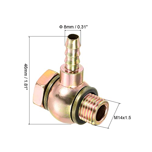 PATIKIL Hose Barb Fitting Elbow 8mm Barbed M14x1.5 Male Thread, Steel Pipe Adapter Connector, Gold, 8mm to M14x1.5 - Image 2