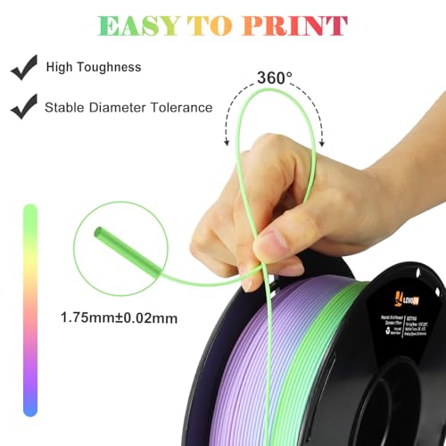 Image of LOVOON Rainbow Gradient 3D Printing PLA Filament 1.75mm Color Shift by Length Multicolor Changing Filament Matte Blue /Green /Pink /Purple /Orange, Fit Most 3D Printer&Pen,1KG(2.2lbs) /Spool