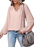 Dokotoo Womens Long Sleeve Tops Fall Shirts for Women 2025 V Neck Shirts Plus Size Women Blouses Business Casual Outfits Boho Apricot Tops for Women Trendy Clothes XXL