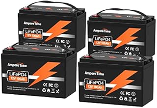 Ampere Time 12V 100Ah LiFePO4 Lithium Battery, 4000+ Deep Cycle Lithium Iron Phosphate Battery, Built-in 100A BMS, Support in Series/Parallel, for RV, Camping, Marine, Trolling Motor, Solar (4 Packs)