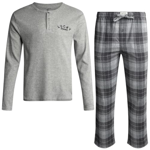 Lucky Brand Men's Pajama Set - 2 Piece Long Sleeve Crewneck Mens Shirts and Flannel Lounge Pants - Cozy Pajama Pants Set S-XL