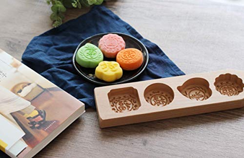 Jklcom Moon Cake Mold Wooden Chinese Mooncake Mold Mooncake Mold Press Wooden Cookie Mold Baking Mold Mid-Autumn Festival Mooncake Mold For Muffin Pumpkin Pie Cookie Biscuit,4 Cavities(Fu Lu Shou Xi) #TOP6