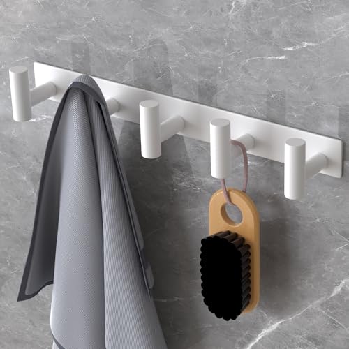 Image of PMMASTO Stainless Steel Coat Rack Wall Mounted, Heavy Duty Metal Hook Rail for Hanging Coats Hats Towels Robes Bags, Modern Wall Hooks Organizer (White, 5 inchT Hooks, 2PACK)