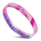 Muka Custom Silicone Wristbands 100 PCS, Debossed Ink Injected Rubber Bracelets for Fundraisers Motivation Support-Hot Pink/White Swirl-Youth: 7 x 1/2 Inch