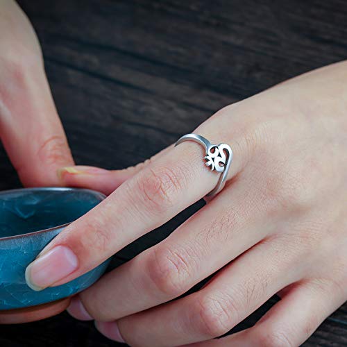 Real 925 Sterling Silver Om Sign Ring For Women Girls Spiritual Sanskrit Symbol Rings Open Stacking Finger Rings Meditation Yoga Band Ring Adjustable Size 6-10 Valentines Birthday Jewelry Gift #TOP5