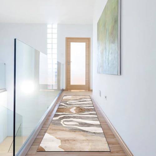 Alfombra pasillo de 80x150 cm lavable en tonos marrón y beige para el hogar 6