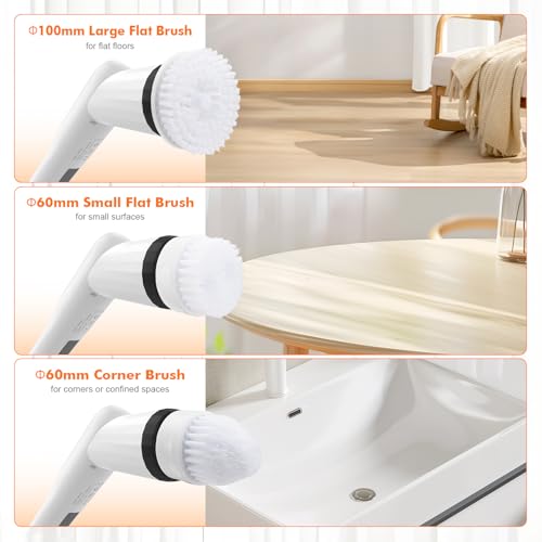 Ibergrif M34104 Electric Spin Scrubber with 6 Replaceable Heads, Waterproof & Adjustable Long Handle for Bathroom and Kitchen - Image 6