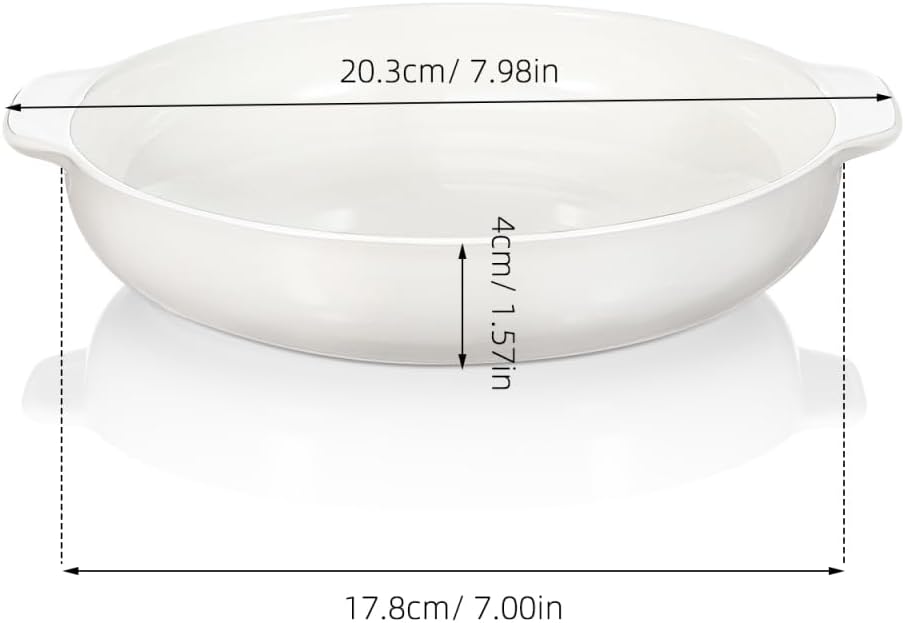 Kichvoe Ceramic Round Baking Pan: 7inch Ceramic Pie Pan With Double Handle, Large White Dinner Dish, Microwave, Dishwasher Oven Safe