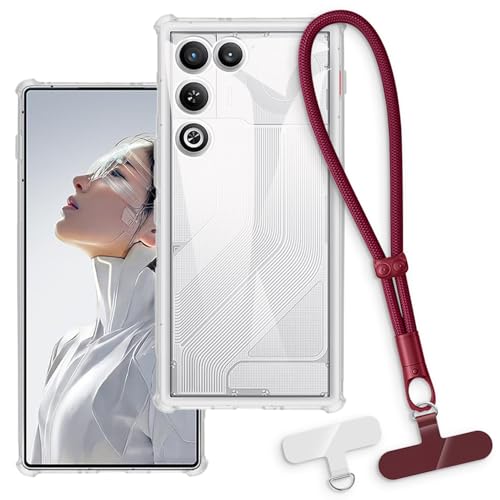 OAGELIM 2-in-1�ی�P�[�X�ƃ��X�g�X�g���b�v ZTE Nubia Red Magic 11 Air Trace 5G �Ƃ̌݊������� ���O���\�ȃ��j���[�h�t���d�b�J�o�[�A����~�ߕ����h�~�O���b�v�n���h�� (�N���A + ���b�h)