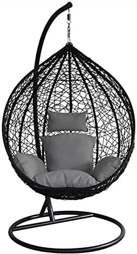 Image of Single Seater Swing Chair with Stand for Home & Cushion & Hook Outdoor Indoor | Balcony |Garden |Living Room |Garden | Patio | Home Improvement|(Swing Black with Cushion Grey)