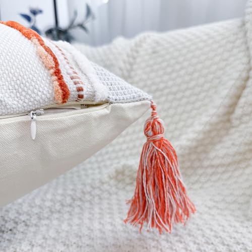 NUYECY Chenille and Cotton Long Pillow for Bed, Striped Textured Boho Lumbar Throw Pillow Cover 14x36, Neutral Accent Decorative Extra Long Body Pillow Case for Couch, Sofa, Bedroom, Red by NUYECY - Used condition - Image 3