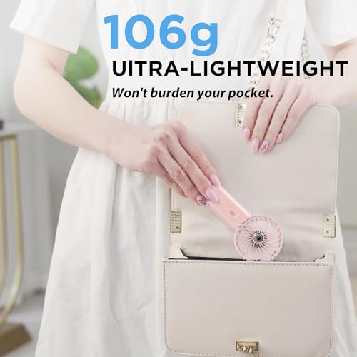 Lepwings Portable Mini Handheld Fan - Rechargeable Neck Hanging Fans with 16-Hour Cooling, Personal Handy Fan 4-Speeds Foldable Pocket Fan for Summer Outdoor Travel Home Office - Pink - Image 4