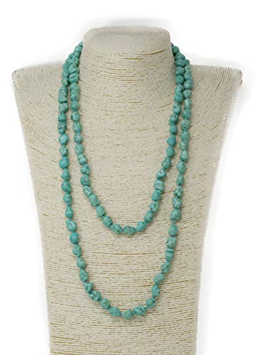 Beads Source Knotted Necklace 52 inches Chip Howlite Turquoise Handmade Jewelry. (Green Turquoise)