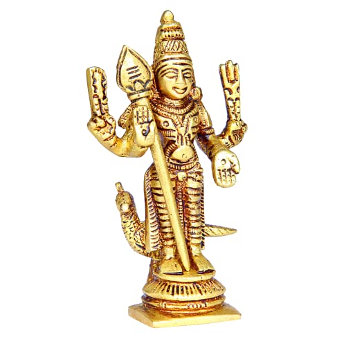 Murugan Idol Brass Mini | Mini Lord Murugan Statue | Karthikeyan Idol | Mini Murugan Silai Brass 8 CM Height Brass Gold Colour 1 Piece, Religious
