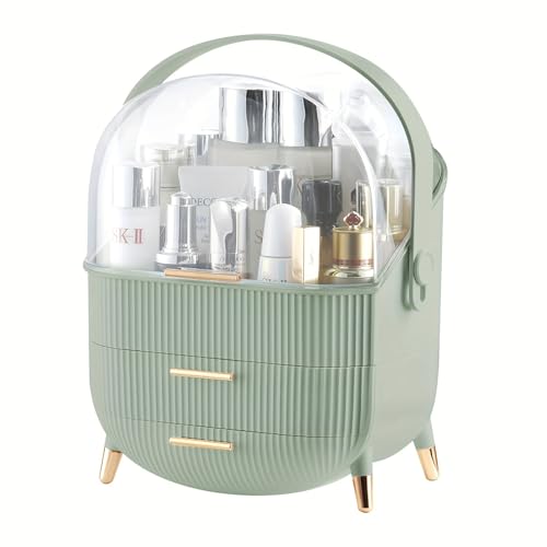 Cosmetic Display Cases with Transparent Cover - Skincare & Lipstick Organizer for Bathroom Countertop, Bedroom Vanity Desk (Green)