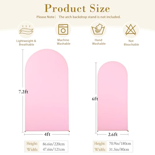 Image of White Pink Arch Cover Set of 2-7.2 and 6ft Arch Backdrop Cover Spandex Wedding Arch Stand Covers for Bridal Shower Baby Shower Girls Birthday Party Banquet Photo Arch Covers Stretchy Backdrop
