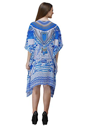 Image of RAVI RAJORIA Georgette Digital Printed Beach Wear Kaftan Blue Free Size R800 | Multi Color 2