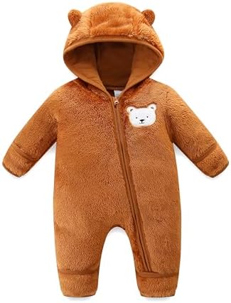 KIDDLETOWN Baby Overall Winter Baby Schneeanzüge mit Kapuze Fleece Strampler Neugeborenes Bär Schneeanzug Junge und Mädchen Einteiliger Anzug Warm Jumpsuit für 0-18 Monate
