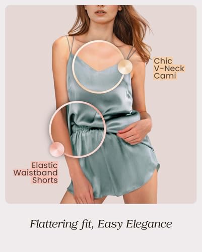 100% Mulberry Silk Pajamas Set for Women - 19 Momme Silk V-Neck Cami & Shorts, Luxury Sleepwear4