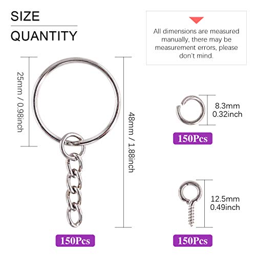 Swpeet 450Pcs 1" 25Mm Sliver Key Chain Rings Kit, Including 150Pcs Keychain Rings With Chain And 150Pcs Jump Ring With 150Pcs Screw Eye Pins Bulk For Jewelry Findings Making (Sliver) #TOP1