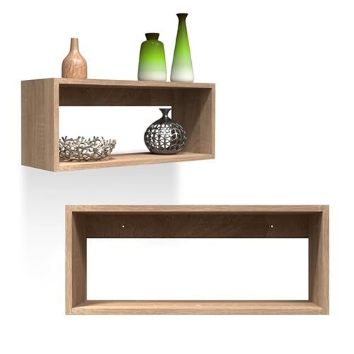 INTEGRI Bücherregal - Wandregal - Hängeregal - Schweberegal - Würfelregal 60x25x20 cm Regal schmal - Deko Wohnzimmer - Regal Sonoma Eiche - Pflanzenregal - Flur Möbel - Wandschrank