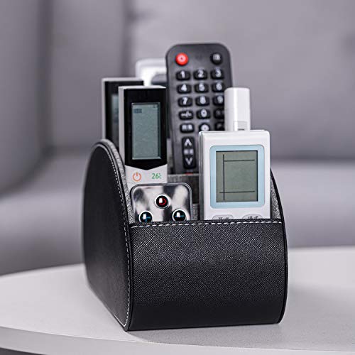 SANQIANWAN PU Leather Remote Storage Box Holder Remote Control Holder with 5 Compartments for TV Receiver DVD Desk Pen Kitchen Bathroom Makeup (Black) - Image 2