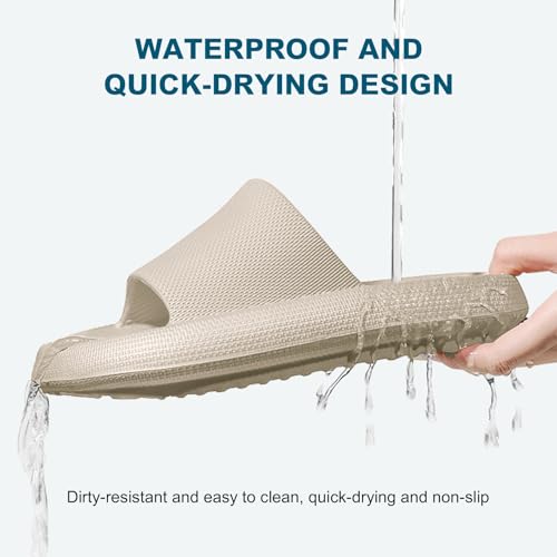 HEOAARG Badelatschen Herren Damen Rutschfest Badeschlappen Wolke Weich Schlappen Slippers Sommer Pantoletten Badesandalen Cozislides Flip Flops Innen/Außen，Khaki，46-47 EU 6