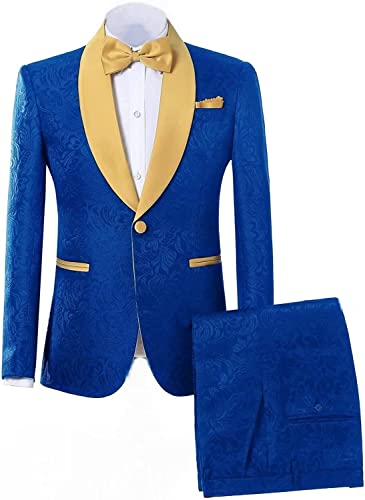 Jacquard Groom Tuxedos Groomsmen One Button Gold Shawl Lapel Formal Best Man Blazer Pant Men Wedding Suits