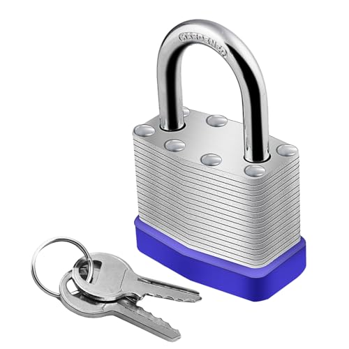 Gradleen Keyed Padlocks Blue Hardened Steel Padlock,Lock Set with 2 Keys,40mm Padlock for Cabinet,Gym,Gates,Sheds,Fences