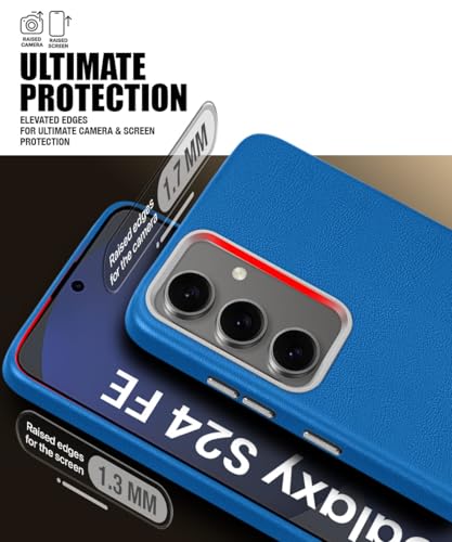 Image of WOW IMAGINE Back Cover for Samsung Galaxy S24 FE 5G | Shockproof Tough Leather Texture Hard Mobile Case | Ultra Slim Non-Slip Grip | Inner Velvet Fabric | Metal Camera Ring - Blue