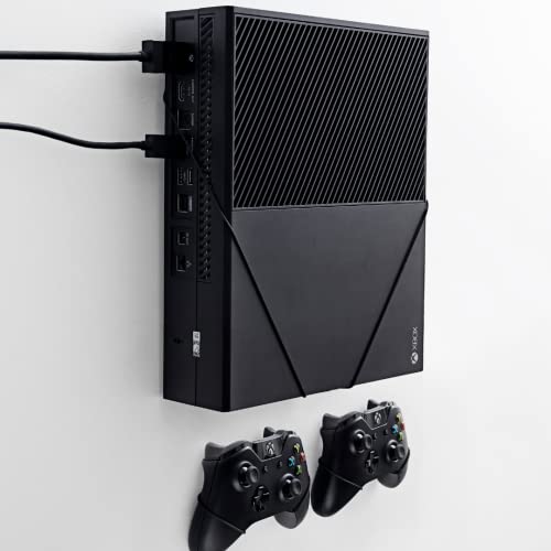Xbox One Original Wall Mount Solution By Floating Grip - Mounting Kit For Game Consoles - Effective Ventilation, Easy-To-Install System (Bundle: Fits Xbox One Original + 2X Controllers, Black) #TOP18