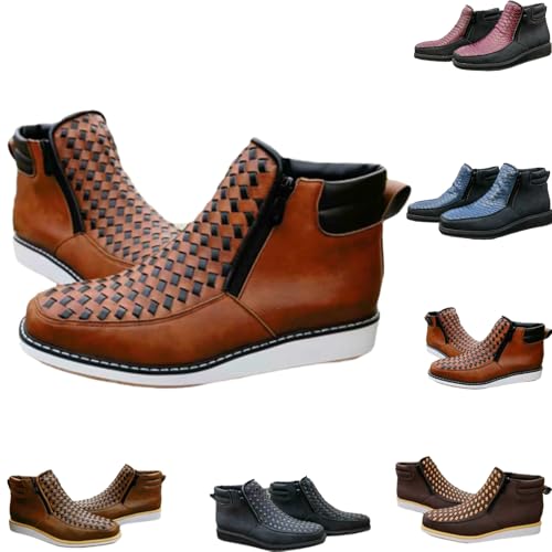 Zenfaze Handcrafted Western Cowboy Boots for Men, Men's Square Toe Leather Double Zipper Hand-Woven Cowboy Petatillo Boot