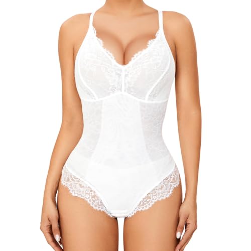 Vorcy Lace Tummy Control Shapewear Tank Tops Sleeveless Shapewear Bodysuit V Neck Backless