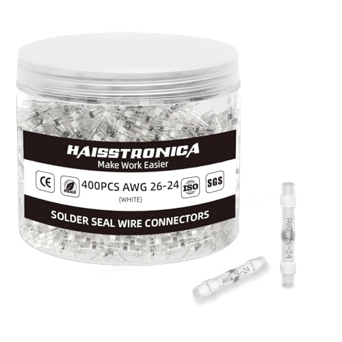 haisstronica 400PCS Solder Seal Wire Connectors, AWG 26-24 White Sleeves