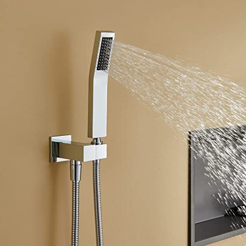 Image of Rain Shower System 12 Inches Shower Combo Set Chrome Wall Mount Faucet Bathroom Faucets with Rainfall Shower Head and Hand Shower