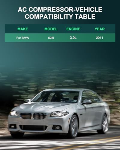 Image of SCITOO AC Compressor fit for BMW for 528i 3.0L 2011 | Fast Cooling, Ultra Low Noise (≤72 dB)Air Conditioner Compressor with Clutch, Easy Installation, 64509196890 64529165808